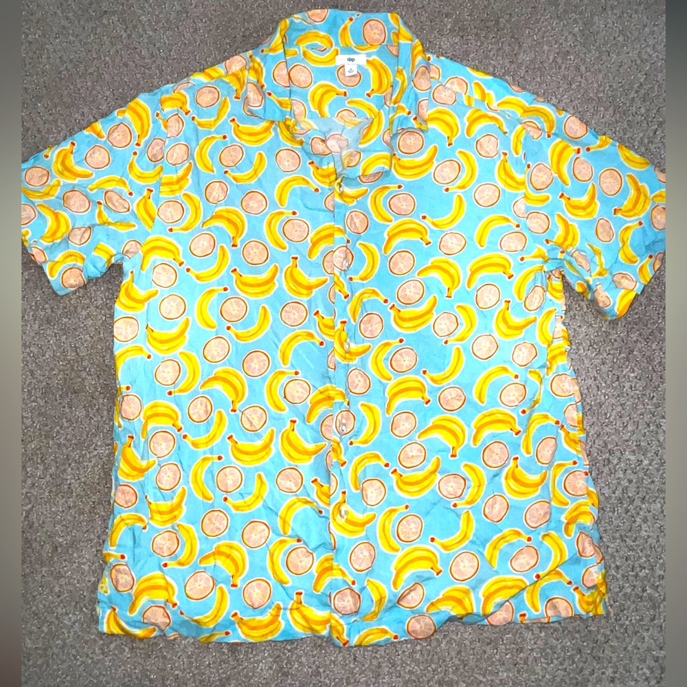 Dip Blue Shirt with Banana and Citrus Print